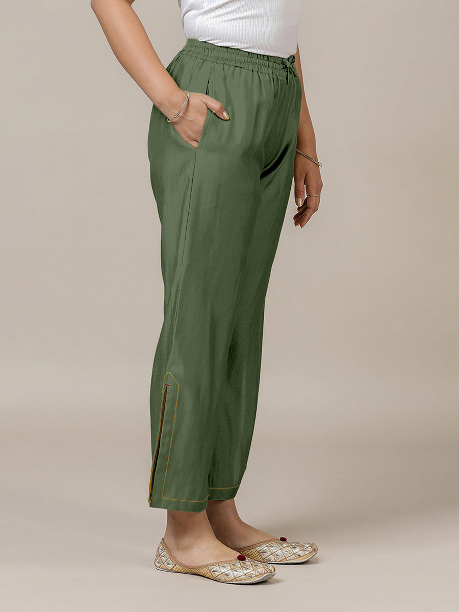 Saba x Rozaana Pant/Trousers, in Green 100% Cotton, made for daily & work (view 5).