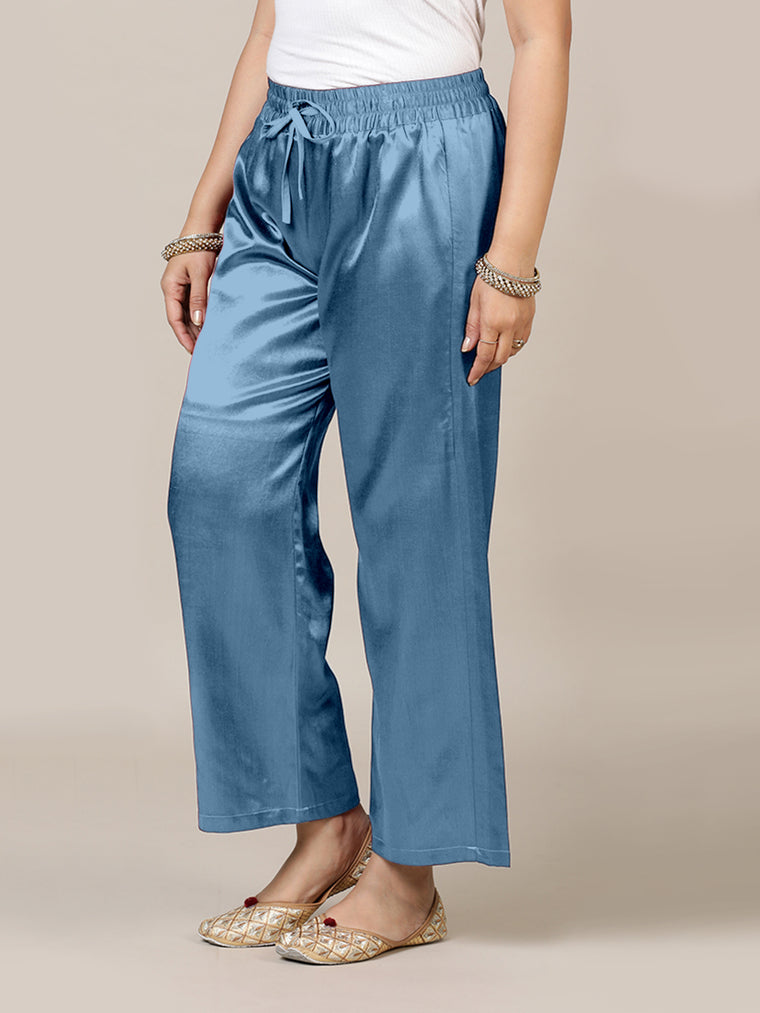 Swara x Tyohaar Pant/Trousers, in Blue Mashru Silk, made for daily & work.