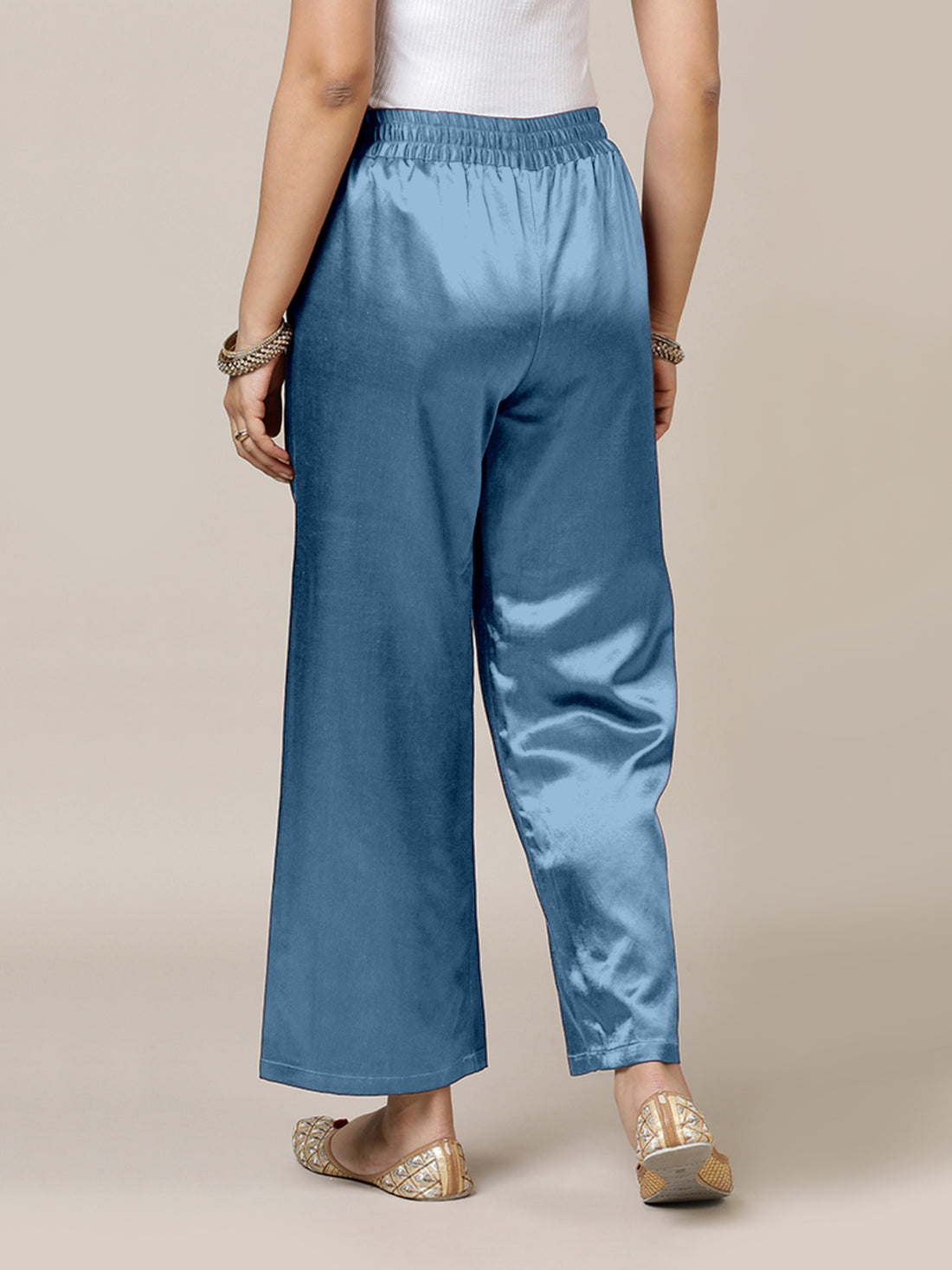 Swara x Tyohaar Pant/Trousers, in Blue Mashru Silk, made for daily & work (view 2).
