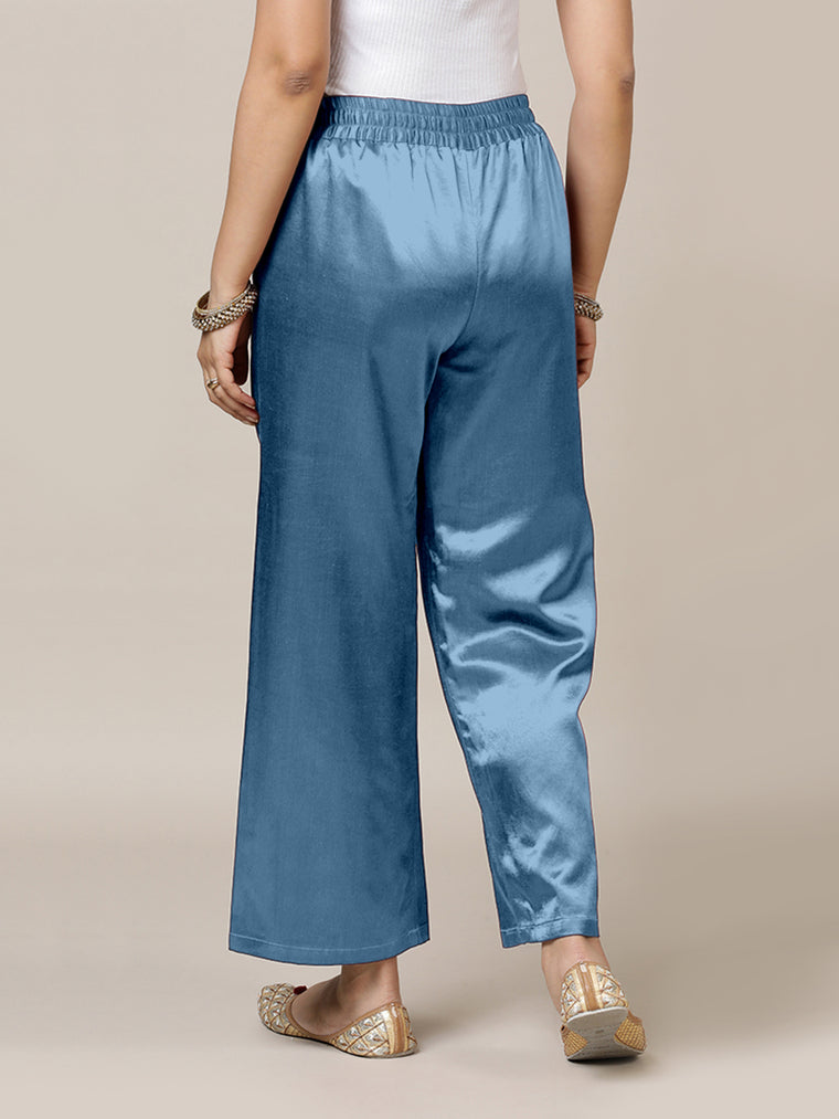 Swara x Tyohaar Pant/Trousers, in Blue Mashru Silk, made for daily & work (view 2).