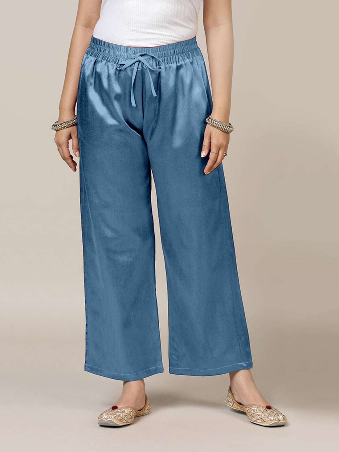 Swara x Tyohaar Pant/Trousers, in Blue Mashru Silk, made for daily & work (view 7).