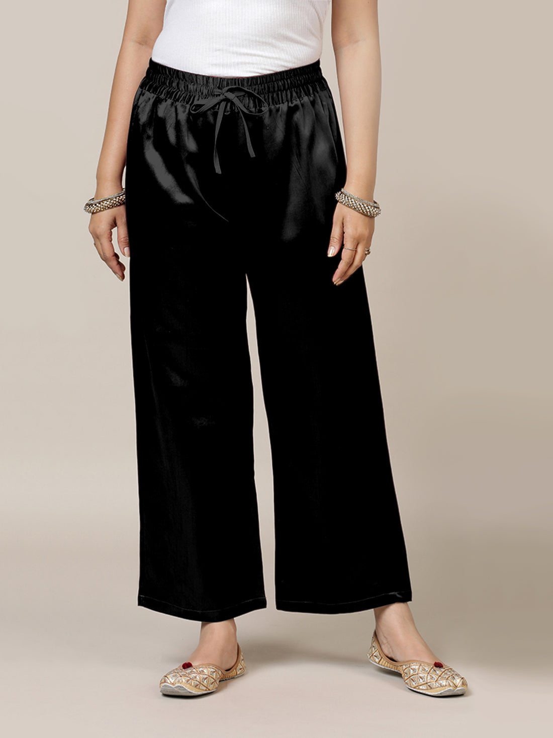 Swara x Tyohaar Pant/Trousers, in Black Mashru Silk, made for daily & work (view 5).
