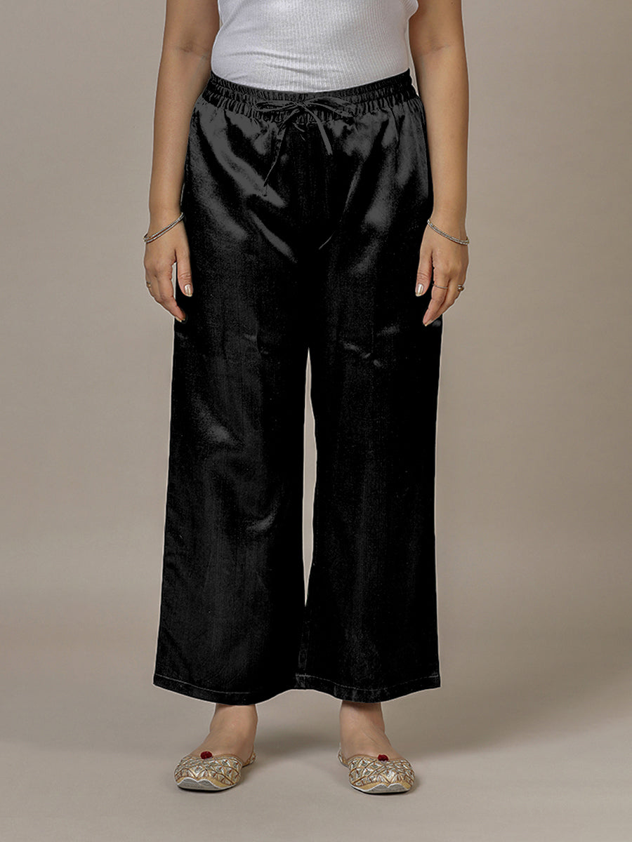 Swara x Tyohaar Pant/Trousers, in Black Mashru Silk, made for daily & work (view 6).
