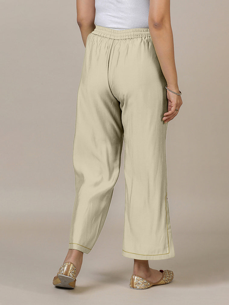Saba x Rozaana Pant/Trousers, in Cream 100% Cotton, made for daily & work (view 2).