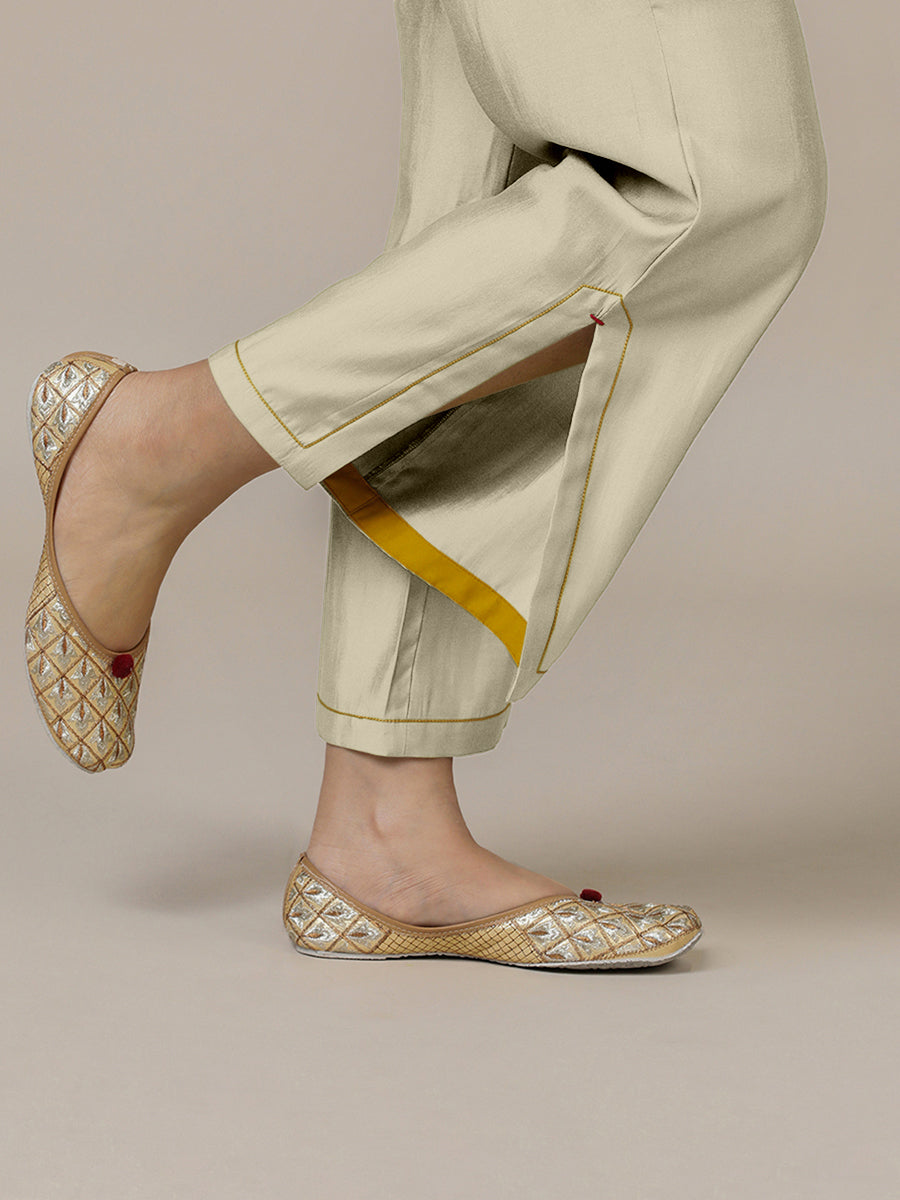 Saba x Rozaana Pant/Trousers, in Cream 100% Cotton, made for daily & work (view 3).
