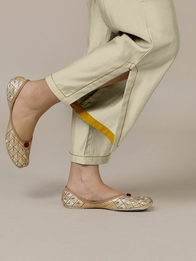 Saba x Rozaana Pant/Trousers, in Cream 100% Cotton, made for daily & work (view 3).