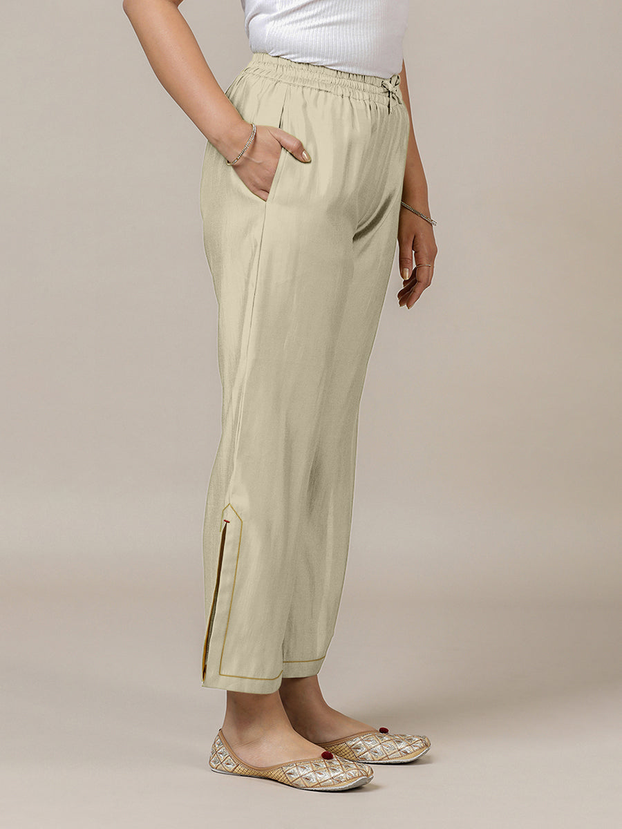 Saba x Rozaana Pant/Trousers, in Cream 100% Cotton, made for daily & work (view 4).