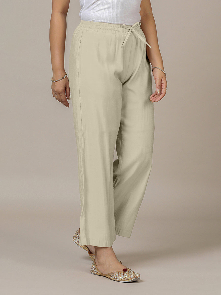 Fiza x Rozaana Pant/Trousers, in Cream, made for daily & work (view 5).