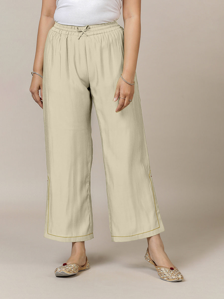 Saba x Rozaana Pant/Trousers, in Cream 100% Cotton, made for daily & work (view 5).