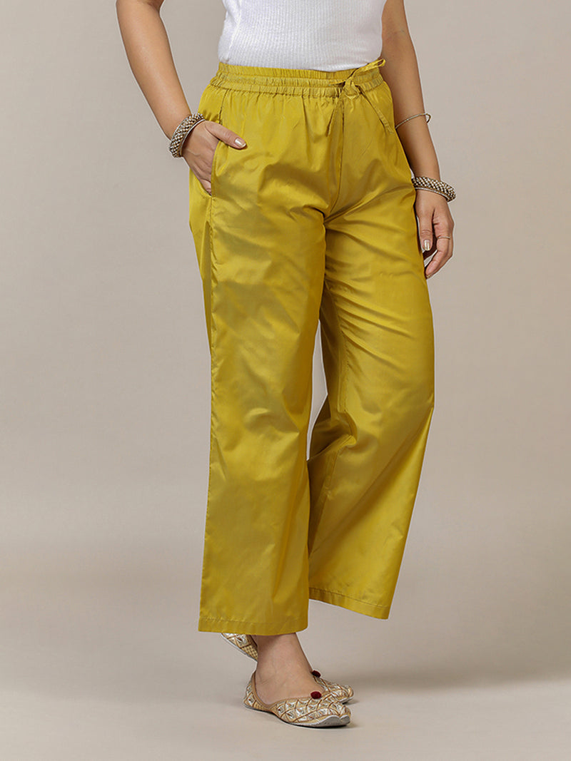 Nyla x Tyohaar | Lemon Yellow Art Silk Pants-Binks