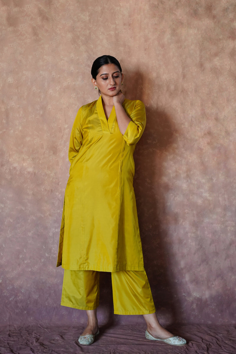 Nyla x Tyohaar | Lemon Yellow Art Silk Pants-Binks