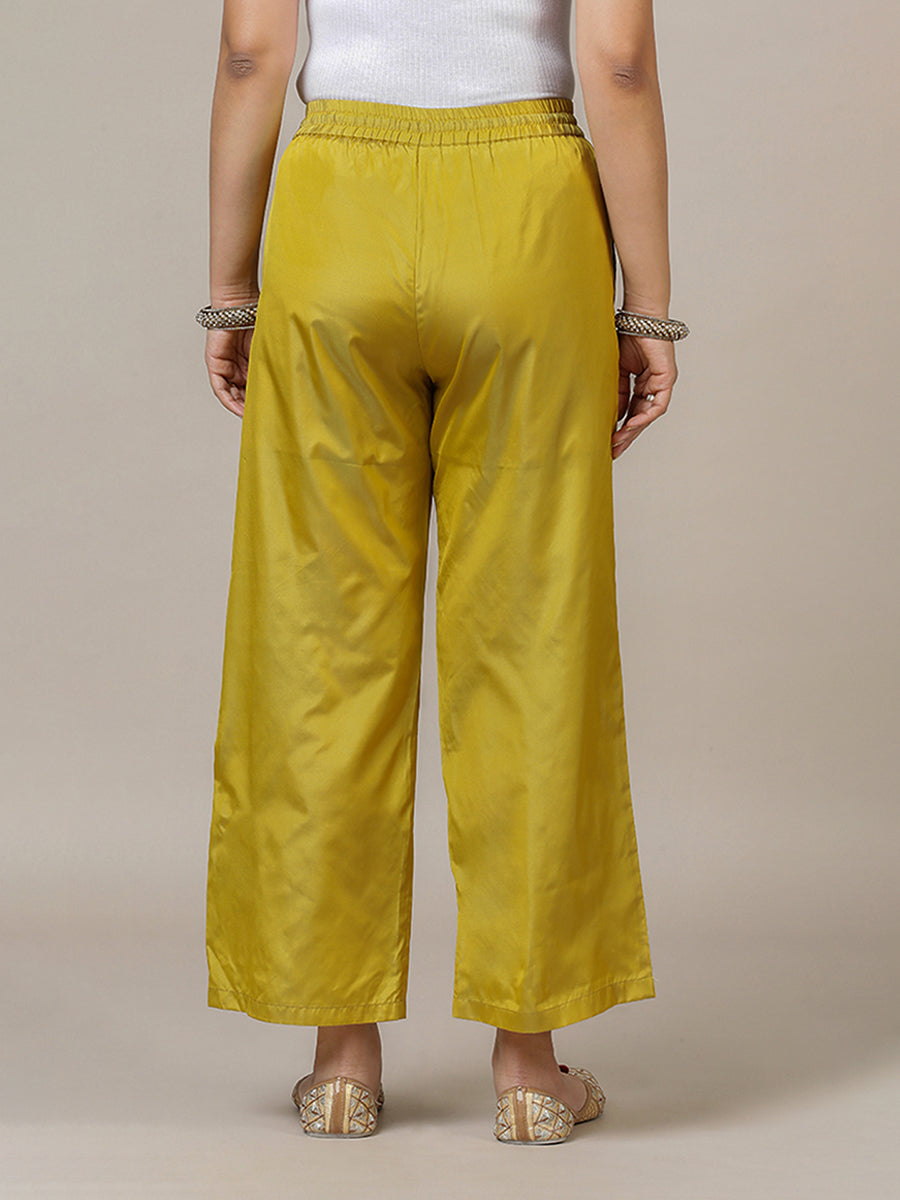 Nyla x Tyohaar Pant/Trousers, in Yellow Artificial Silk, made for daily & work (view 2).