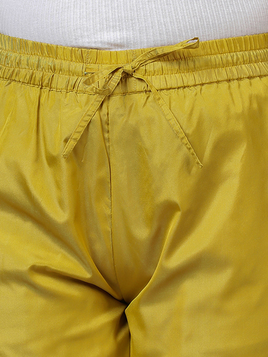 Nyla x Tyohaar Pant/Trousers, in Yellow Artificial Silk, made for daily & work (view 3).