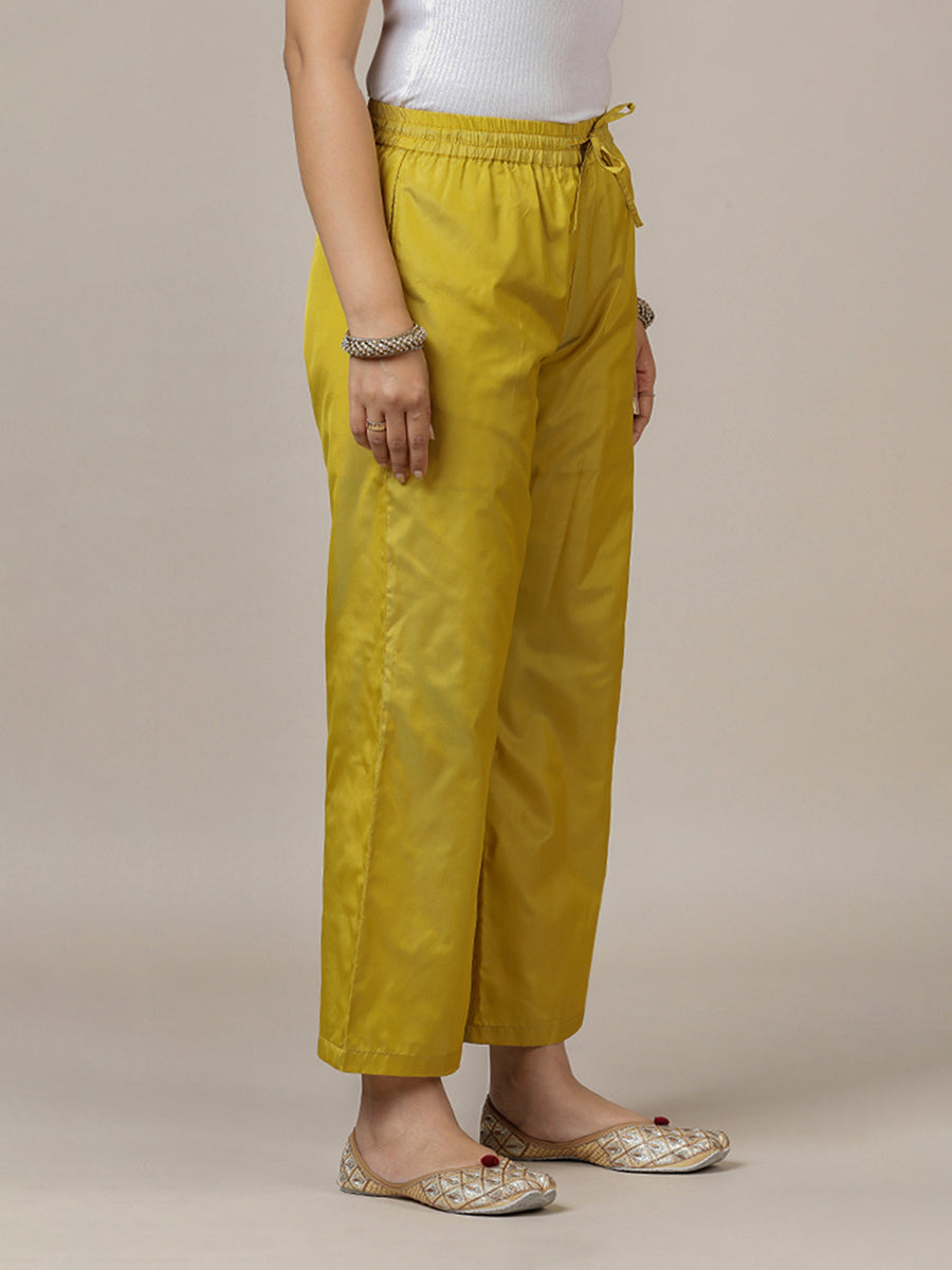Nyla x Tyohaar Pant/Trousers, in Yellow Artificial Silk, made for daily & work (view 5).