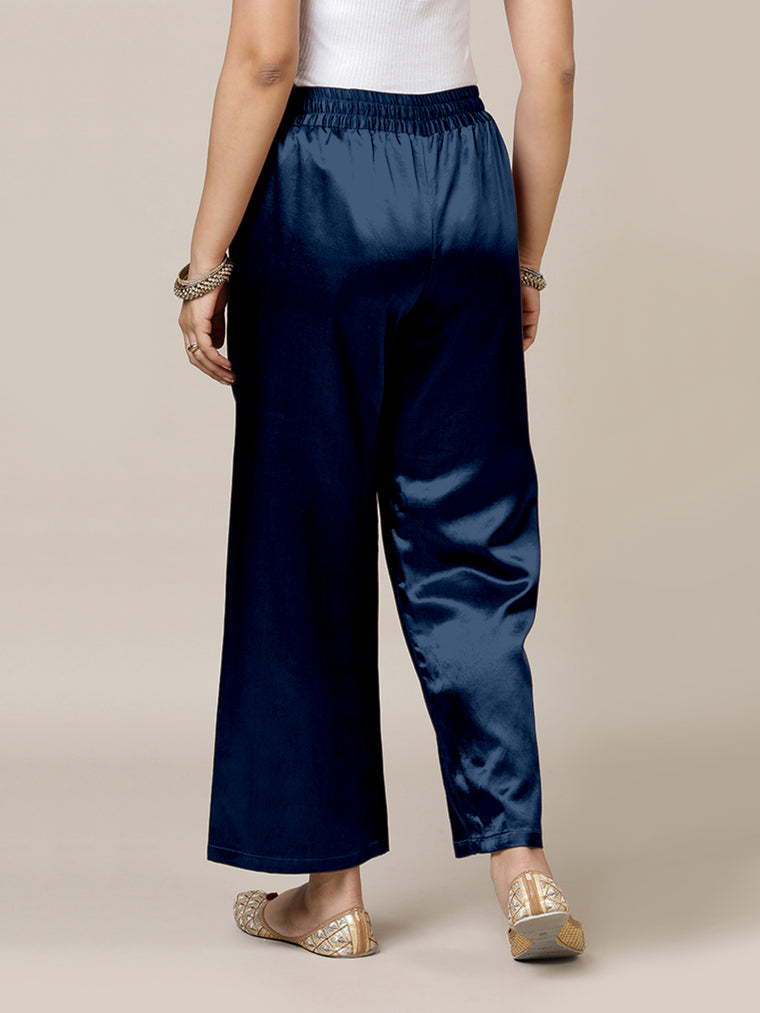 Swara x Tyohaar Pant/Trousers, in Blue Mashru Silk, made for daily & work (view 2).