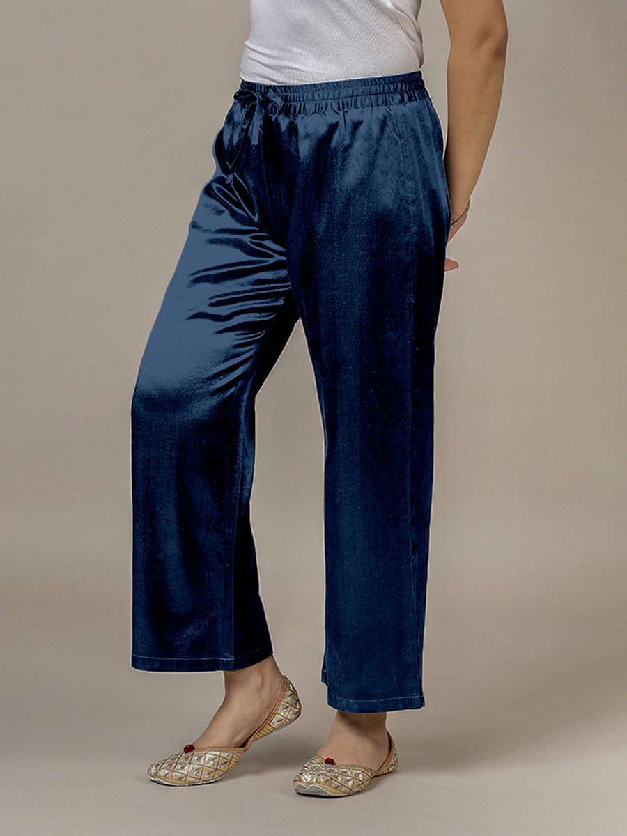 Swara x Tyohaar Pant/Trousers, in Blue Mashru Silk, made for daily & work (view 4).