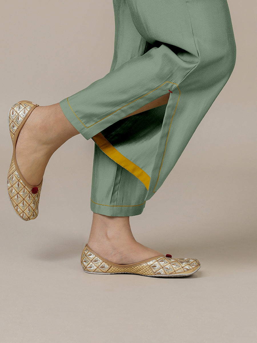 Saba x Rozaana Pant/Trousers, in Green 100% Cotton, made for daily & work (view 3).