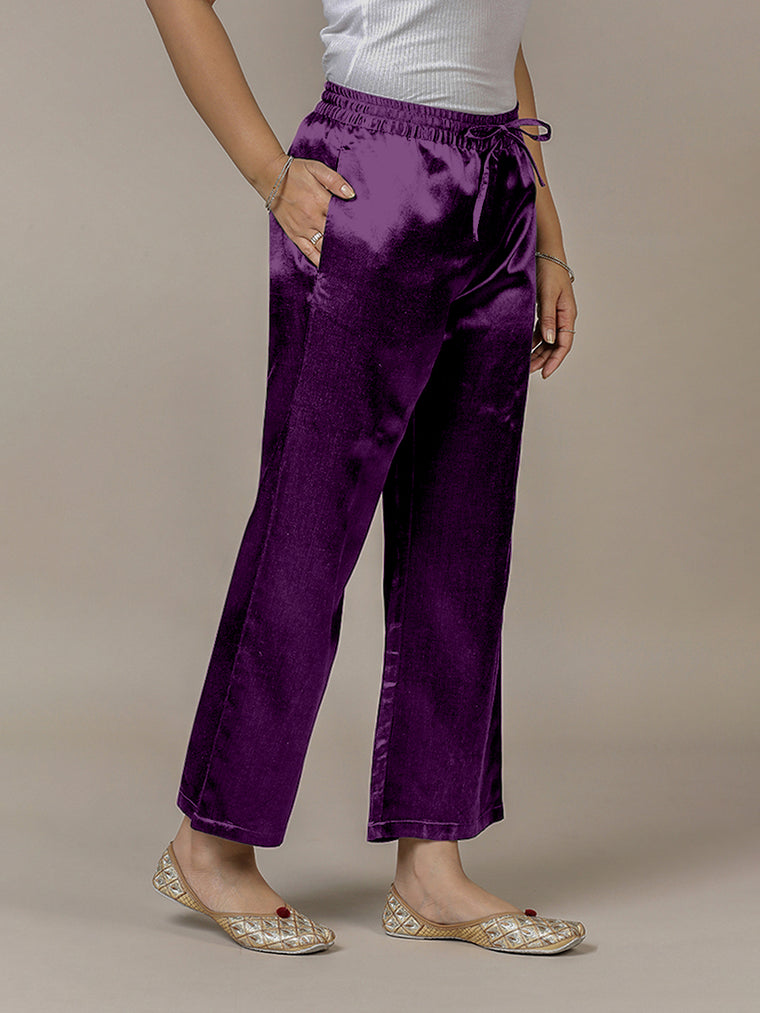 Swara x Tyohaar Pant/Trousers, in Purple Mashru Silk, made for daily & work.
