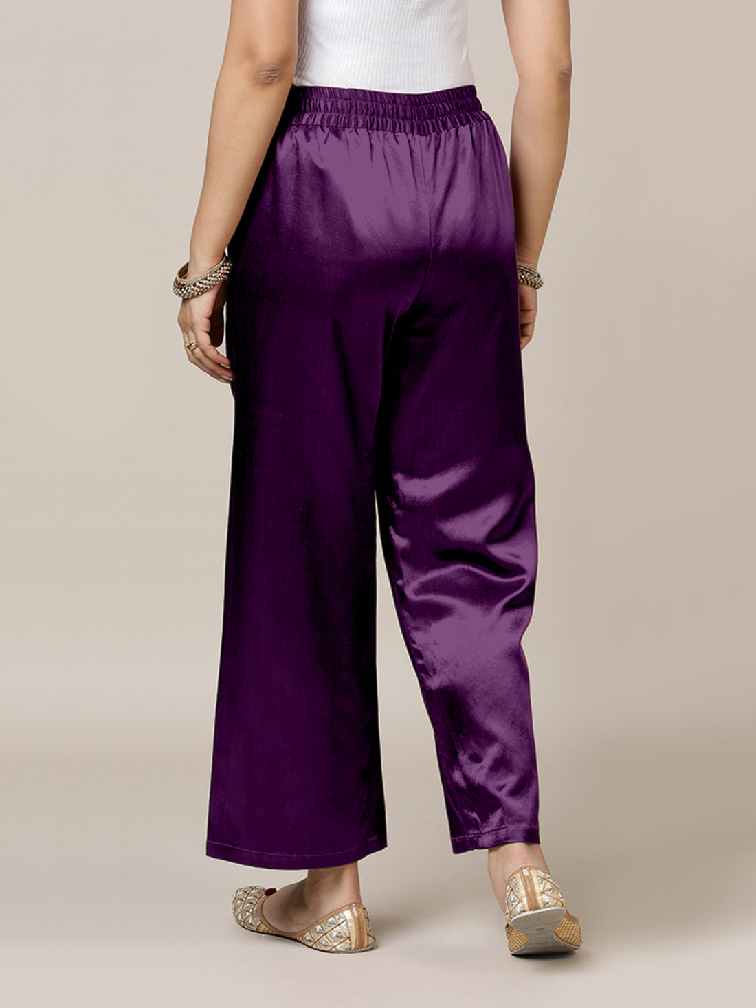 Swara x Tyohaar Pant/Trousers, in Purple Mashru Silk, made for daily & work (view 2).