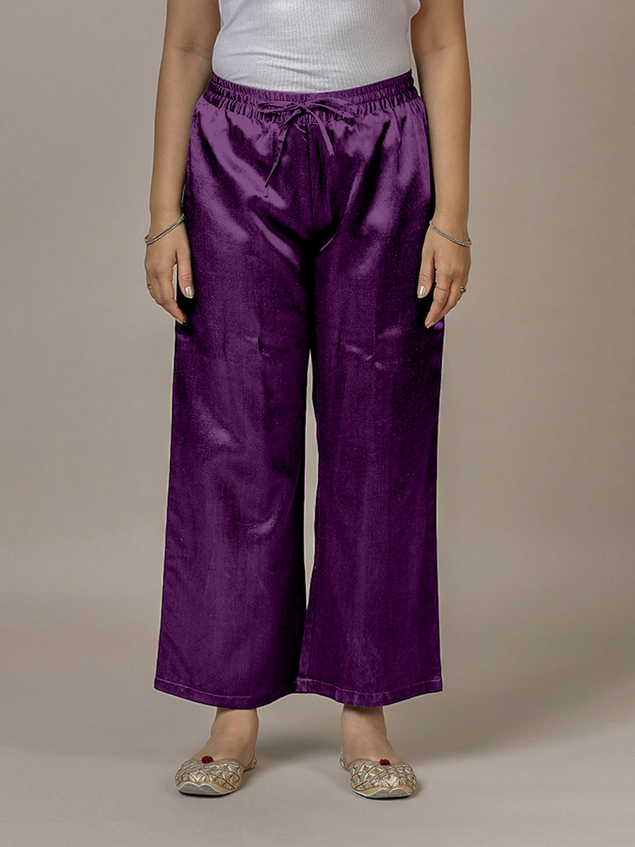 Swara x Tyohaar Pant/Trousers, in Purple Mashru Silk, made for daily & work (view 4).