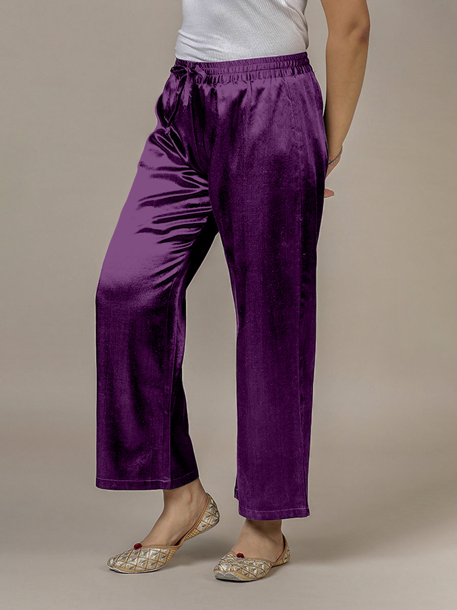 Swara x Tyohaar Pant/Trousers, in Purple Mashru Silk, made for daily & work (view 5).