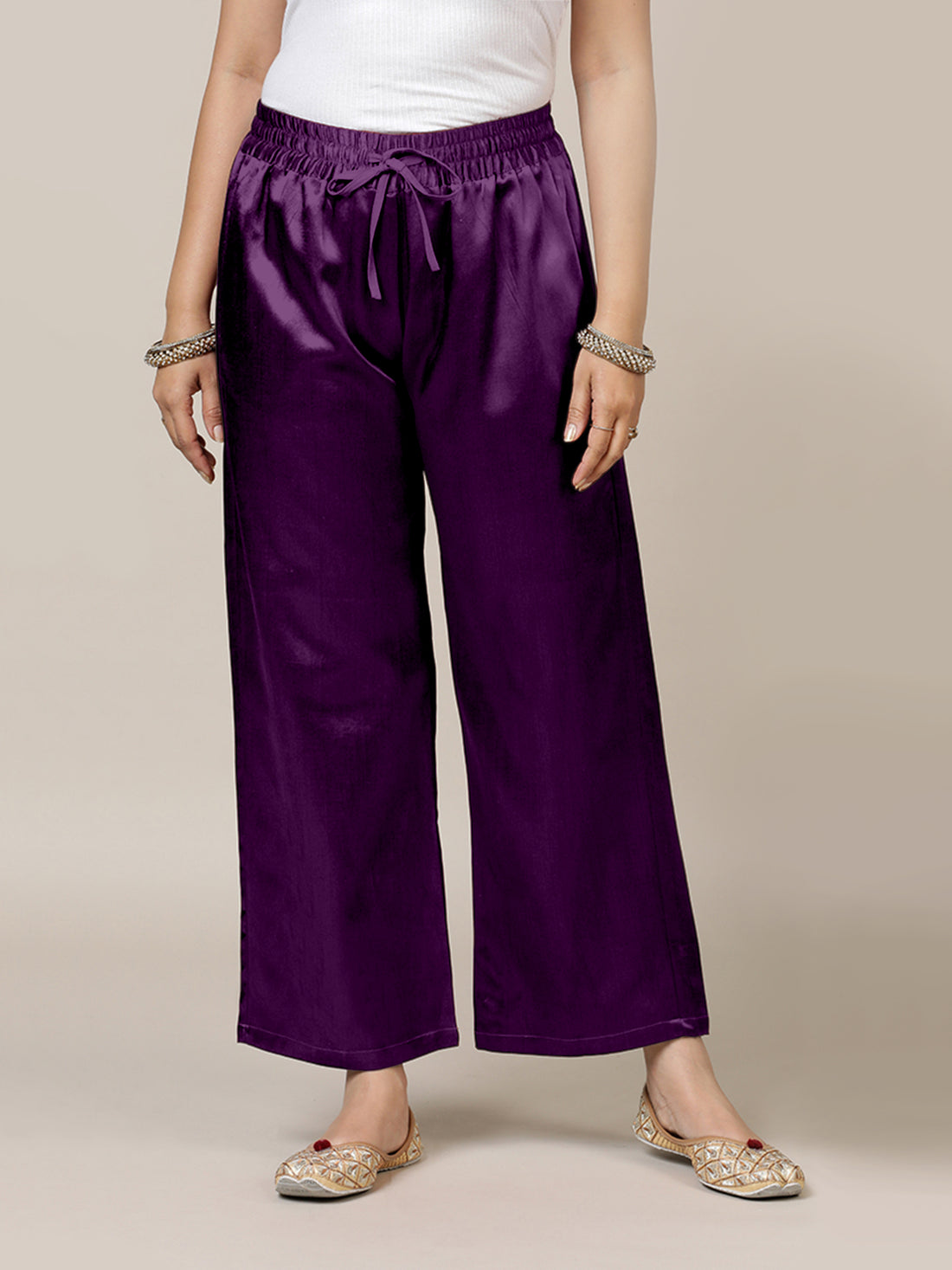 Swara x Tyohaar Pant/Trousers, in Purple Mashru Silk, made for daily & work (view 6).