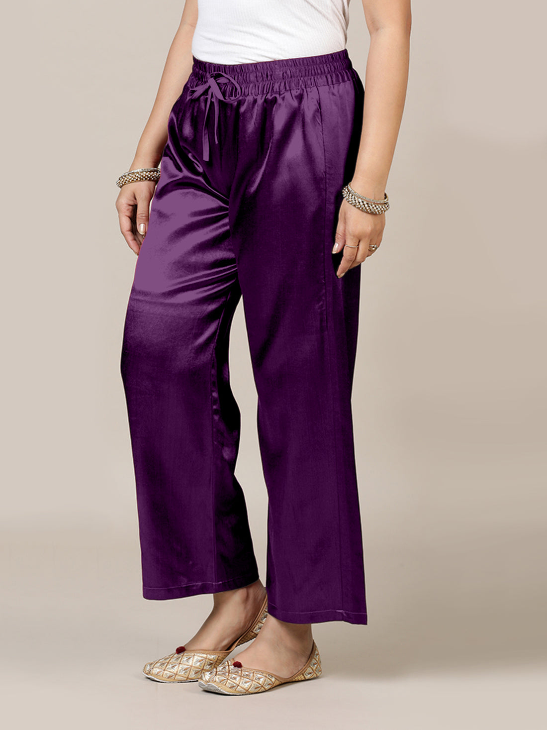 Swara x Tyohaar Pant/Trousers, in Purple Mashru Silk, made for daily & work (view 7).