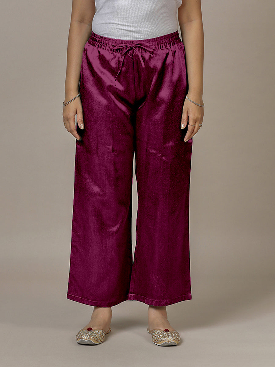Swara x Tyohaar Pant/Trousers, in Red Mashru Silk, made for daily & work (view 2).