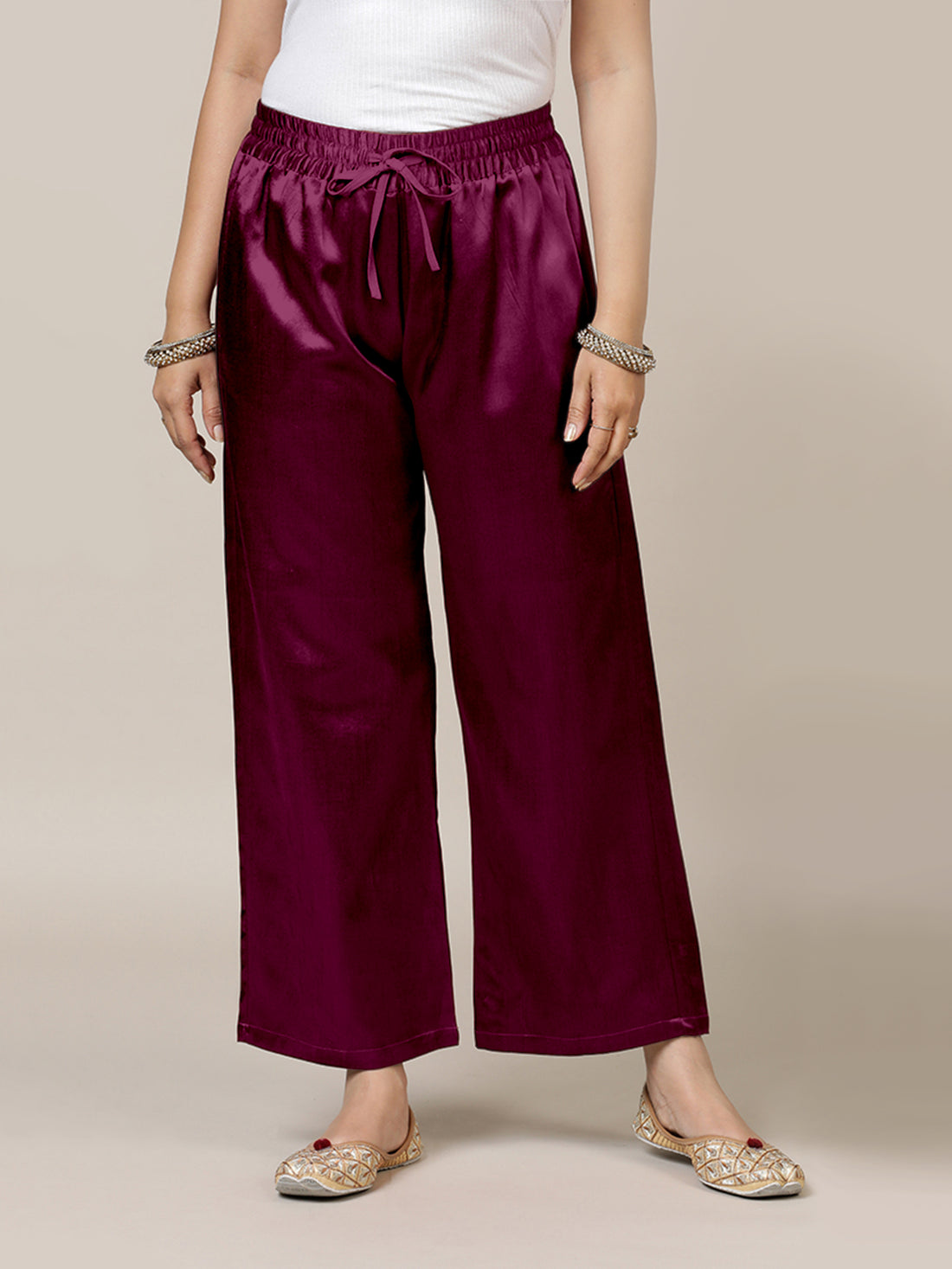 Swara x Tyohaar Pant/Trousers, in Red Mashru Silk, made for daily & work (view 4).