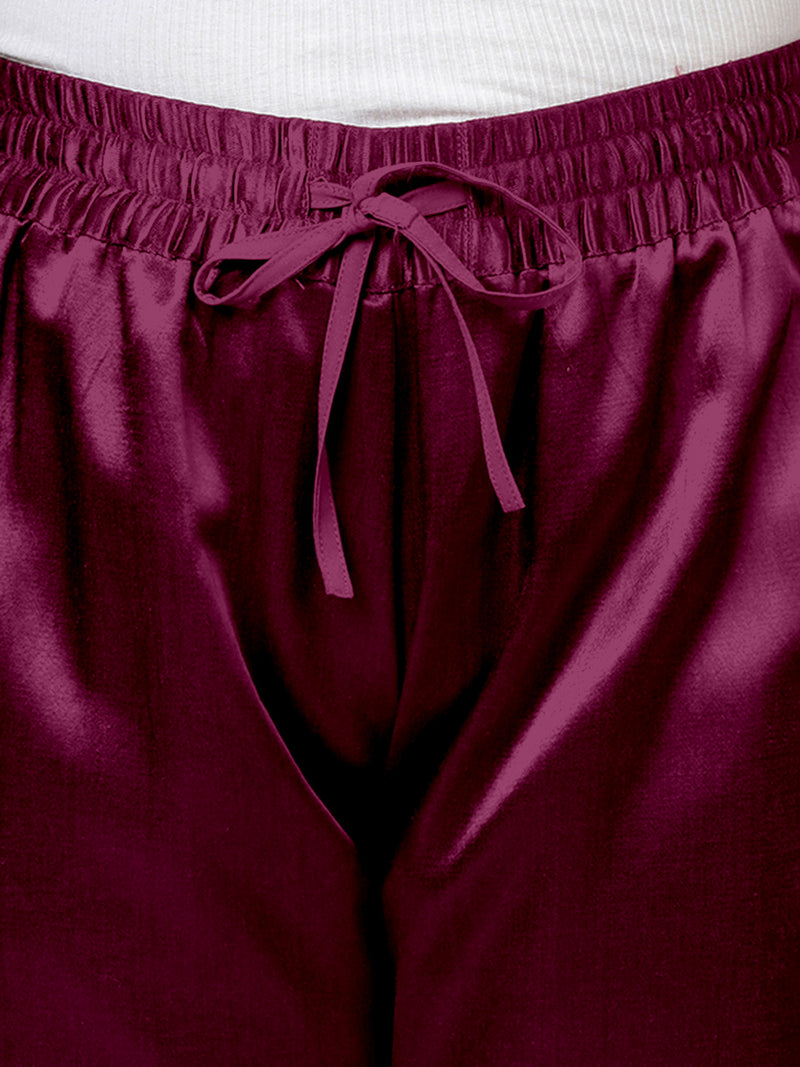 Swara x Tyohaar | Mulberry Red Mashru Silk Pants-Binks