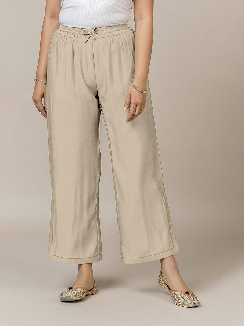 Saba x Rozaana | Oyster Grey Cotton Silk Pants-Binks