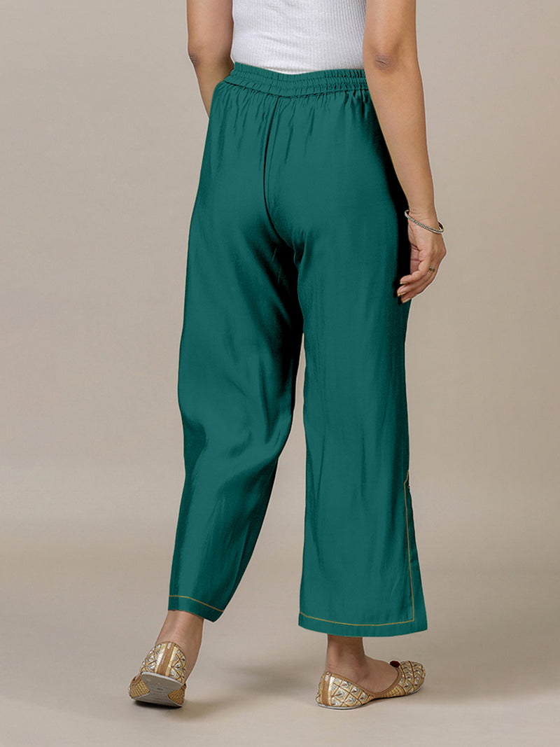 Saba x Rozaana | Peacock Green Cotton Silk Pants-Binks