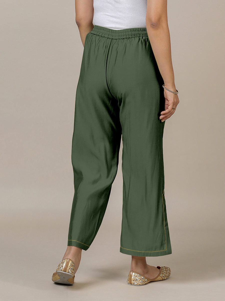 Saba x Rozaana Pant/Trousers, in Green 100% Cotton, made for daily & work (view 2).