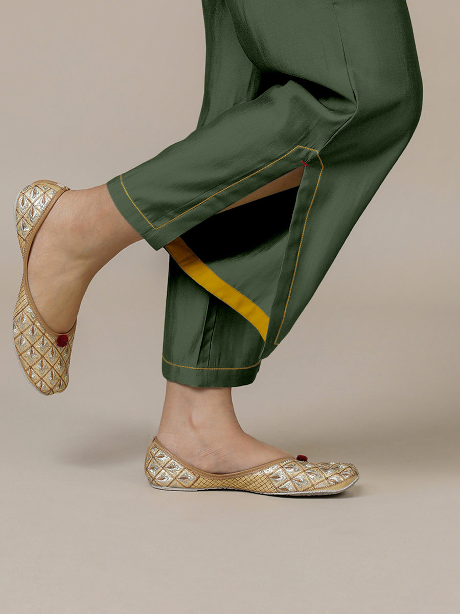 Saba x Rozaana Pant/Trousers, in Green 100% Cotton, made for daily & work (view 3).