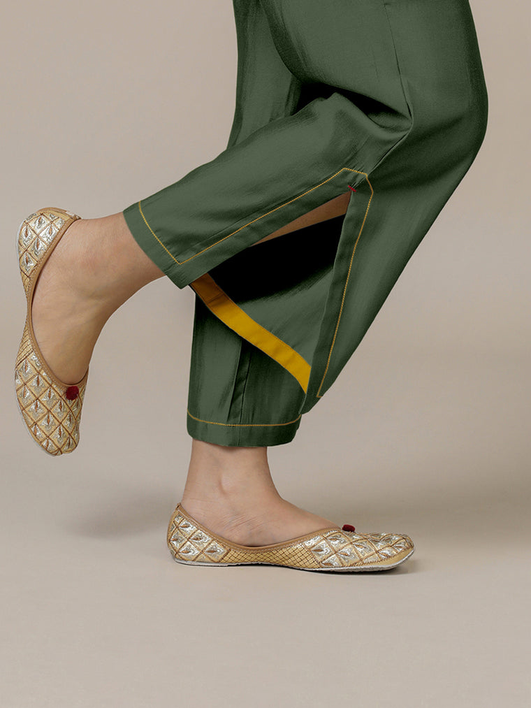 Saba x Rozaana Pant/Trousers, in Green 100% Cotton, made for daily & work (view 3).