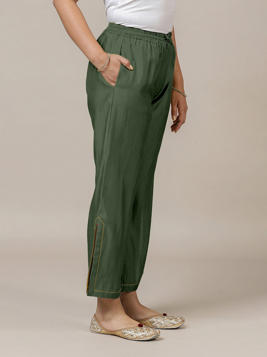 Saba x Rozaana Pant/Trousers, in Green 100% Cotton, made for daily & work (view 5).