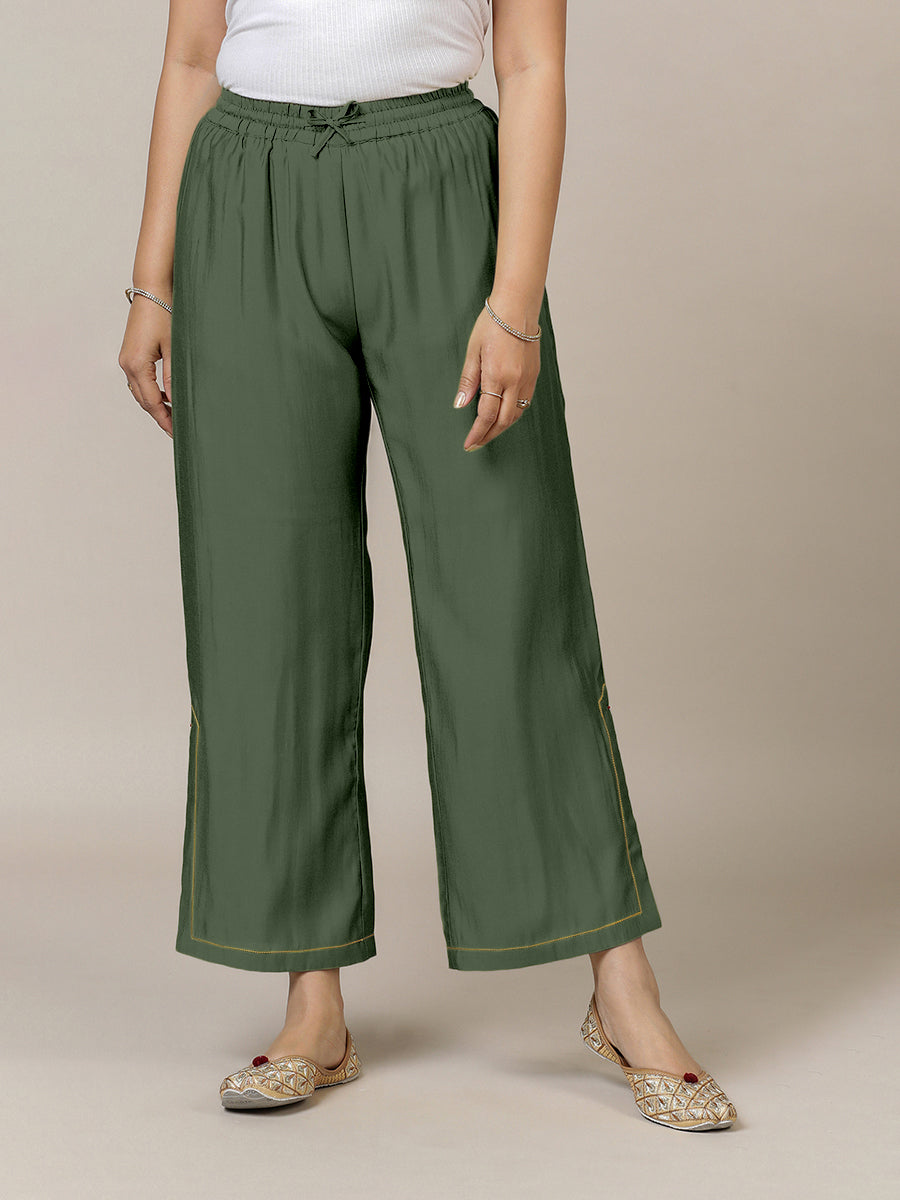 Saba x Rozaana Pant/Trousers, in Green 100% Cotton, made for daily & work (view 6).