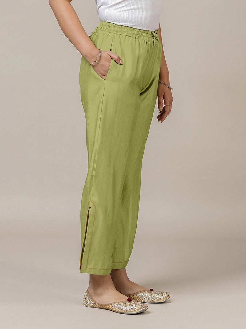 Saba x Rozaana | Pista Green Cotton Silk Pants-Binks