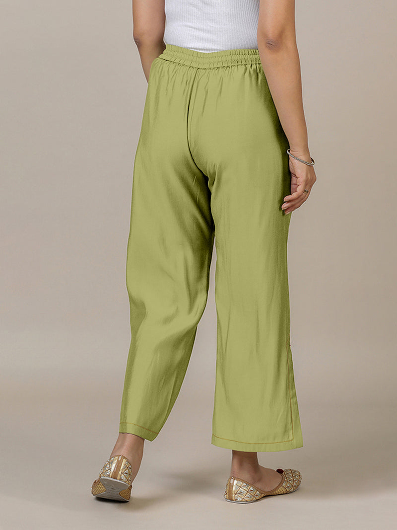 Saba x Rozaana | Pista Green Cotton Silk Pants-Binks