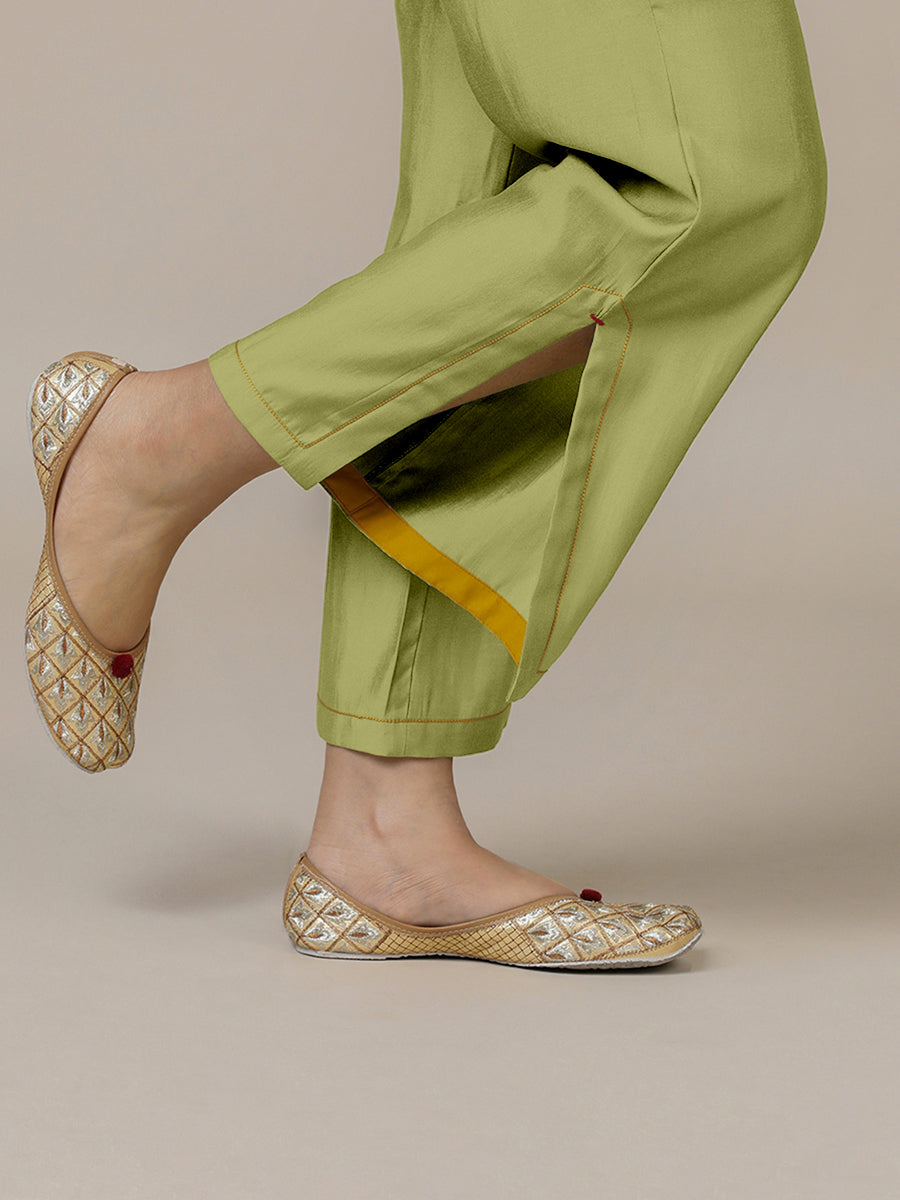 Saba x Rozaana Pant/Trousers, in Green 100% Cotton, made for daily & work (view 3).