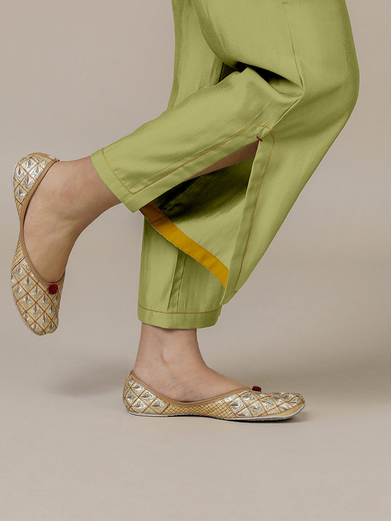 Saba x Rozaana | Pista Green Cotton Silk Pants-Binks