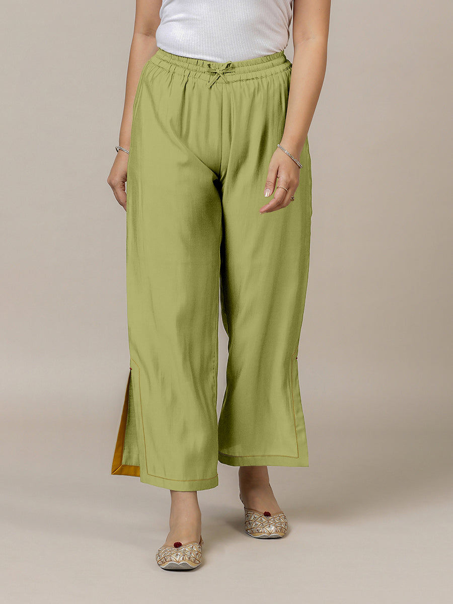 Saba x Rozaana Pant/Trousers, in Green 100% Cotton, made for daily & work (view 4).