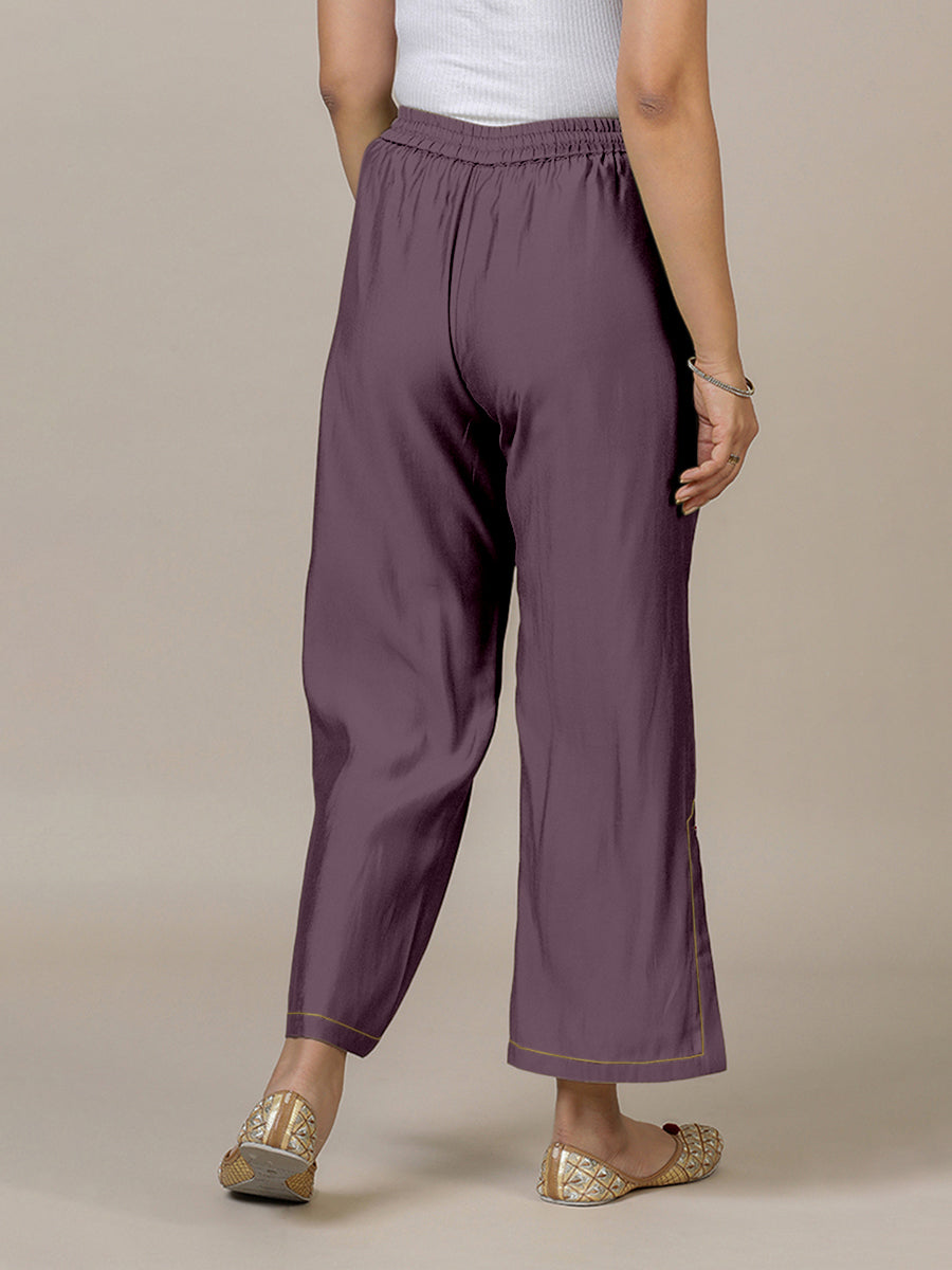 Saba x Rozaana Pant/Trousers, in Purple 100% Cotton, made for daily & work (view 2).