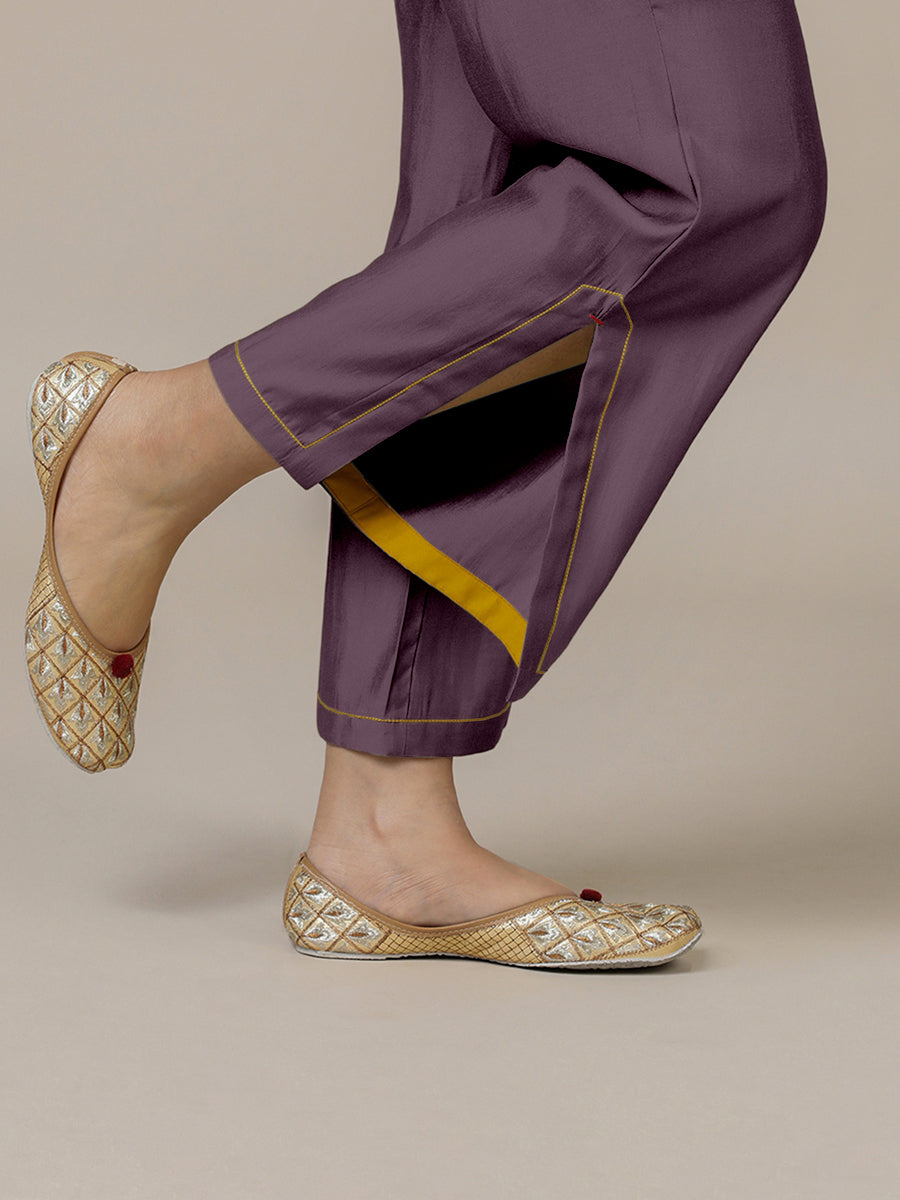 Saba x Rozaana Pant/Trousers, in Purple 100% Cotton, made for daily & work (view 3).