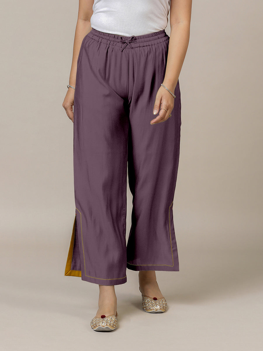 Saba x Rozaana Pant/Trousers, in Purple 100% Cotton, made for daily & work (view 4).