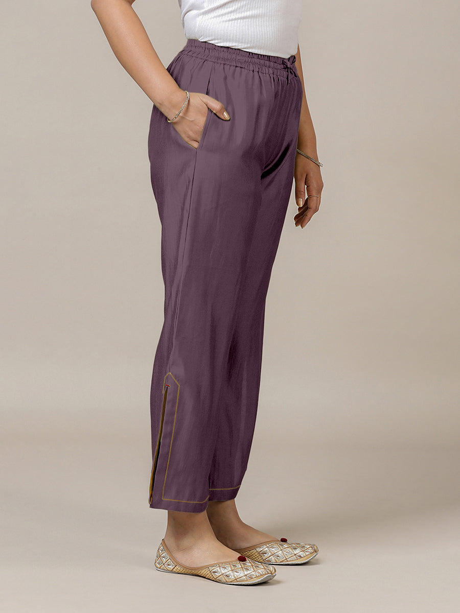 Saba x Rozaana Pant/Trousers, in Purple 100% Cotton, made for daily & work (view 5).