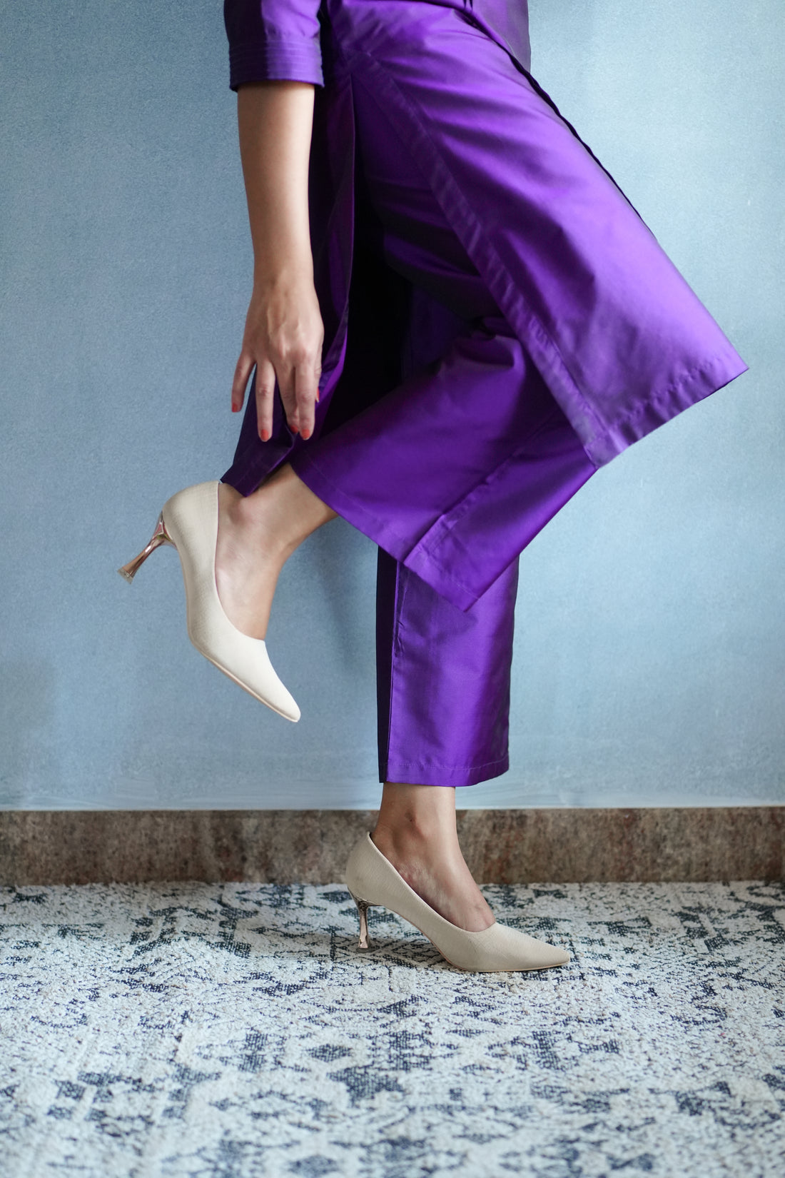 Nyla x Tyohaar Pant/Trousers, in Purple Artificial Silk, made for daily & work (view 8).