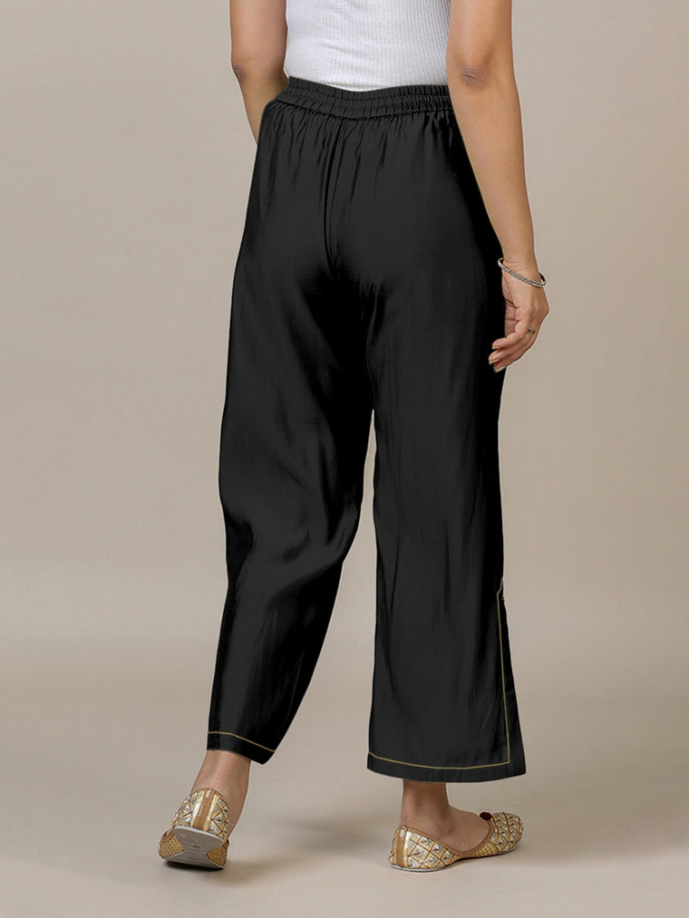 Saba x Rozaana Pant/Trousers, in Black 100% Cotton, made for daily & work (view 2).