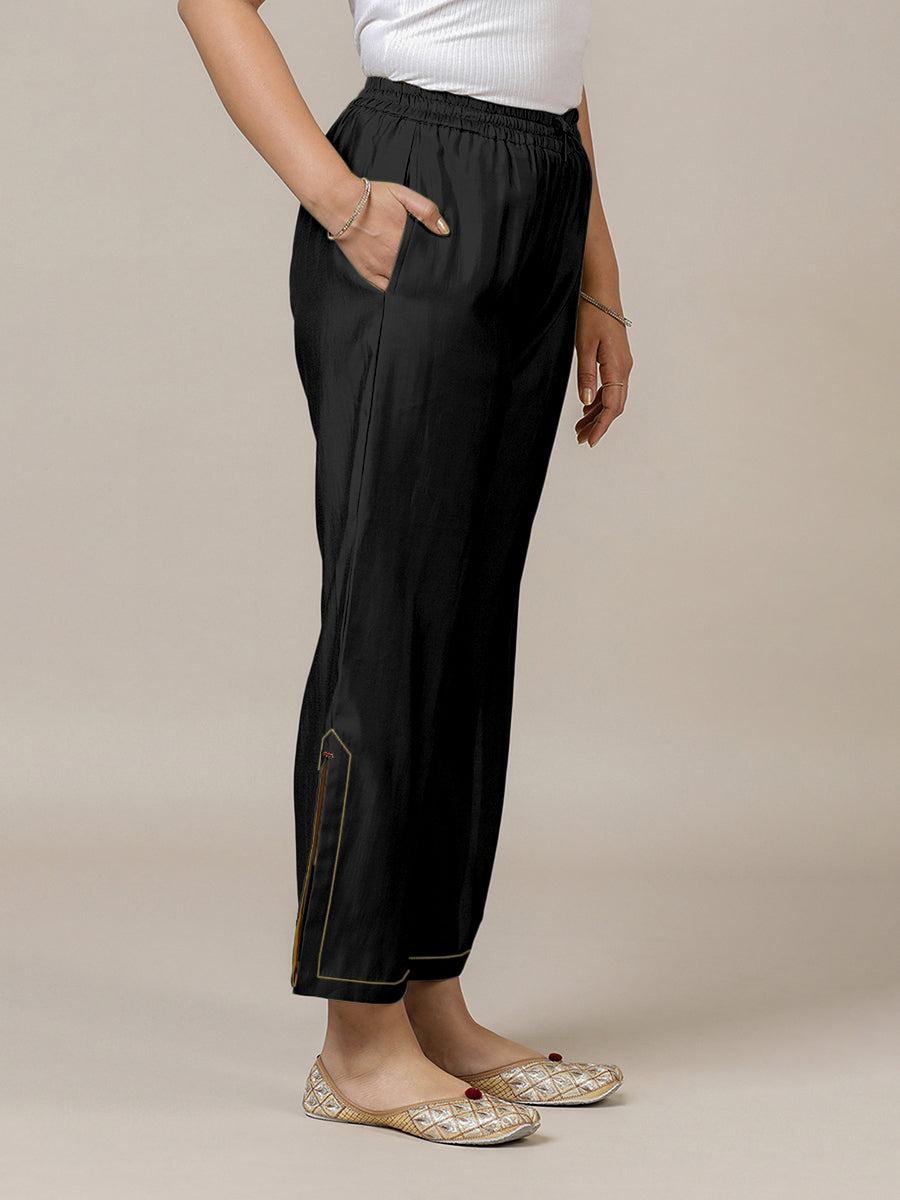 Saba x Rozaana Pant/Trousers, in Black 100% Cotton, made for daily & work (view 4).