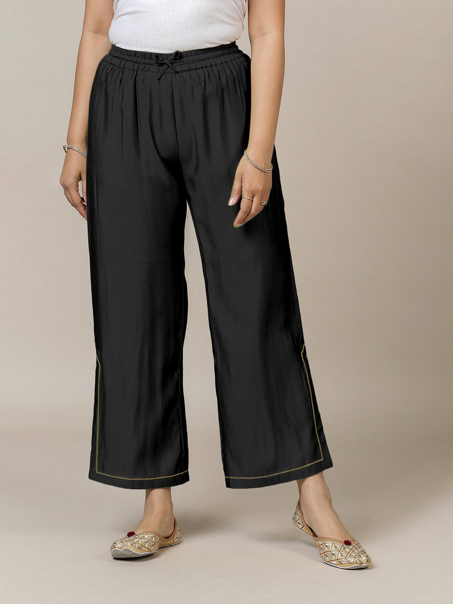 Saba x Rozaana Pant/Trousers, in Black 100% Cotton, made for daily & work (view 5).